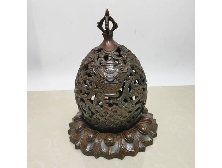 Brûleur d'encens artisanal en laiton Lotus huit trésors, décoration de la maison, vente en gros
