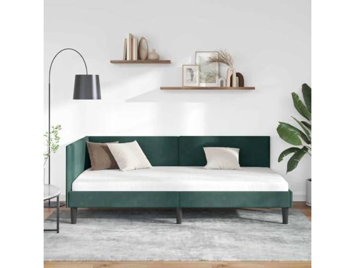 KTHLBRH Ecke Bett Sofa Samt Dunkelgrün 80 x 200 cm Fester Lattenrost, robustes Sperrholz, platzsparendes Design, multifunktional