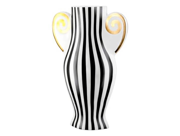 GILDE Vase Anphora - Keramik - gestreift weiß - Höhe 36cm x Breite 24cm - wasserdichte Dekovase