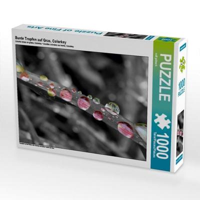 CALVENDO Puzzle Bunte Tropfen auf Gras, Colorkey | 1000 Teile Lege-Größe 64x48cm Foto-Puzzle für glückliche Stunden