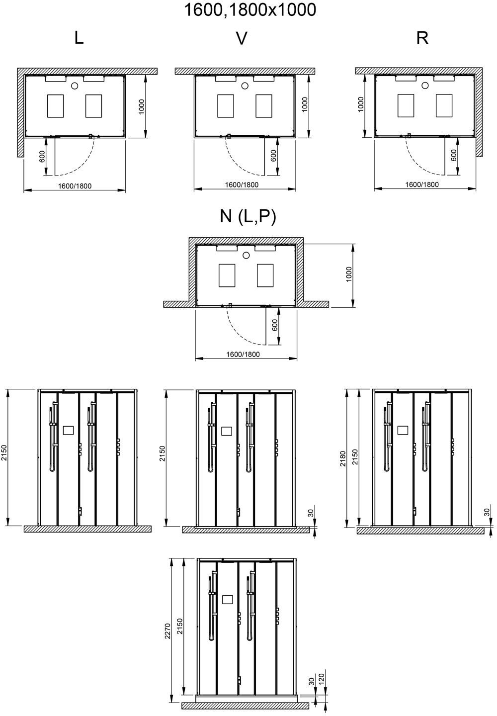HOESCH SensePerience Dampfbad 180 x 100 cm für Ecke rechts, ohne Duschwanne