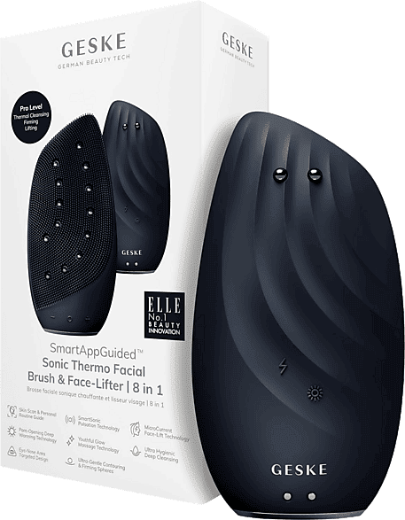 Limpiador facial - Geske Sonic Thermo Facial Brush & Face-Lifter 8 en 1, Reafirma y tonifica piel, IPX7, Negro