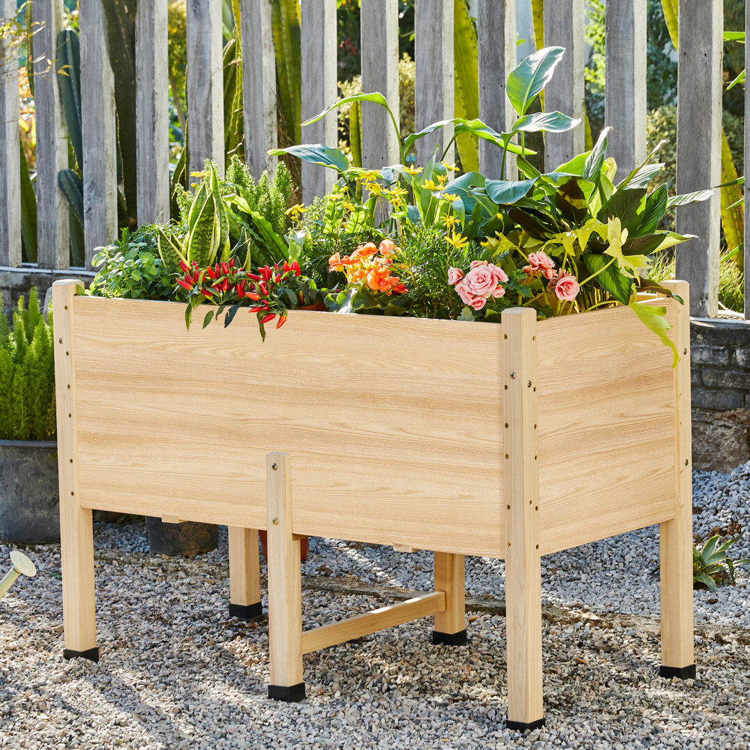 East Urban Home Wooden Raised Garden Bed with Legs, Deep Elevated Planter Box for Deep-Rooted Plants, for Balcony, Brown 80.5" H x 57" W x 119" D
