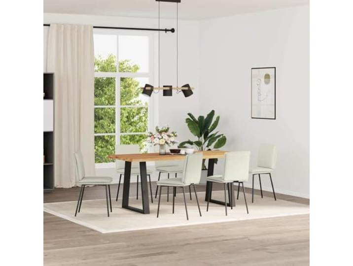 NLQMSU Esszimmerstühle, 6 Stück, cremefarben, Samt Set mit 6 Stück, cremefarbener Samt, Sitzfläche und Rückenlehne mit Schaumstoffpolsterung, Rahmen aus Metall und Holz