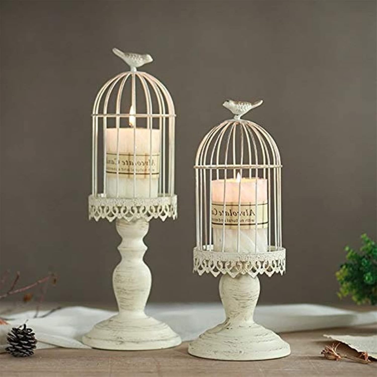 Vintage IJzeren Kaarsenhouder in Vogelkooi Design voor Tafeldecoratie