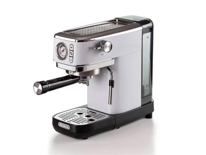 Ariete Kaffeebereiter Espresso Slim Moderna, 1.1l Kaffeekanne, Siebträgerfilter, 15 Bar, ESE-Pads, Manometer, Cappuccino-System, Heißwasser