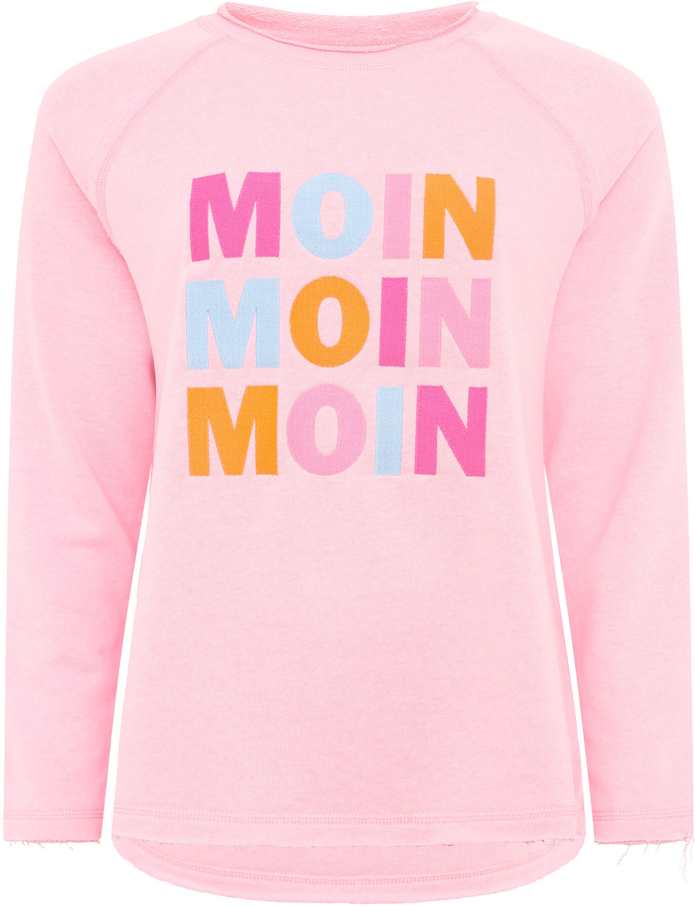 Sweatshirt ZWILLINGSHERZ "MOIN MOIN MOIN", Damen, Gr. L/XL (L/XL), pink, Sweatware, Obermaterial: 50% Baumwolle, 50% Polyester, unifarben mit Farbeinsatz, comfort fit hüftlang, Rundhals, Sweatshirts Sweatshirt, mit Used-Look Kanten und nordischem Gruss pi