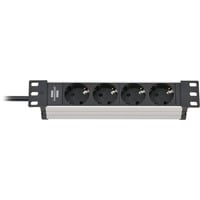 Alu-Line 10" Steckdosenleiste 4-fach schwarz/silber, 1HE, 2 Meter