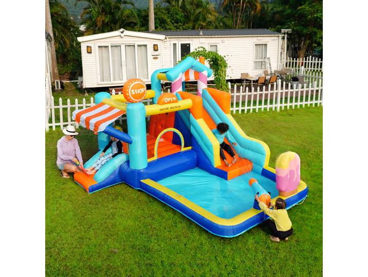 Parc aquatique gonflable pour enfants, avec toboggan aquatique, château de jeux aquatiques pour jardin extérieur, souffleur inclus, dimensions gonflables 433*375*165cm