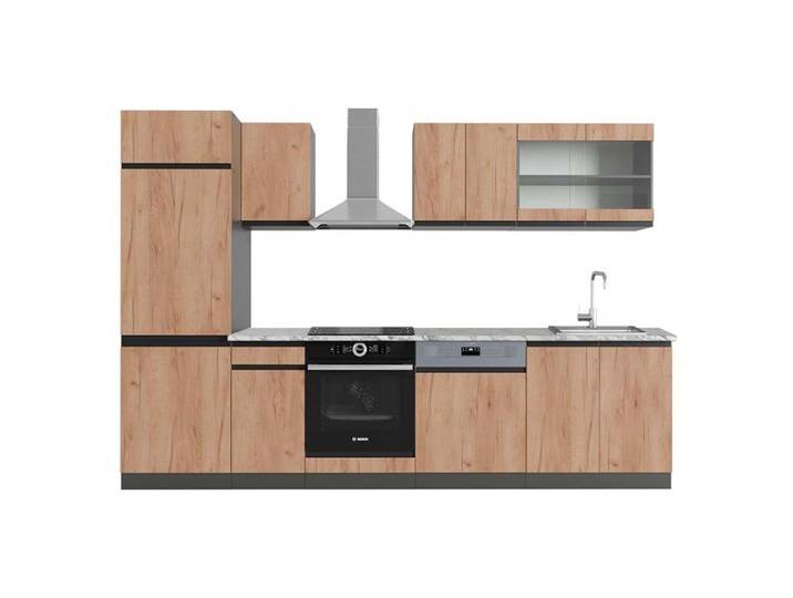 Cuisine R-Line 300cm J-Shape PT Marbre Chêne de force doré/Anthracite Vicco 42960
