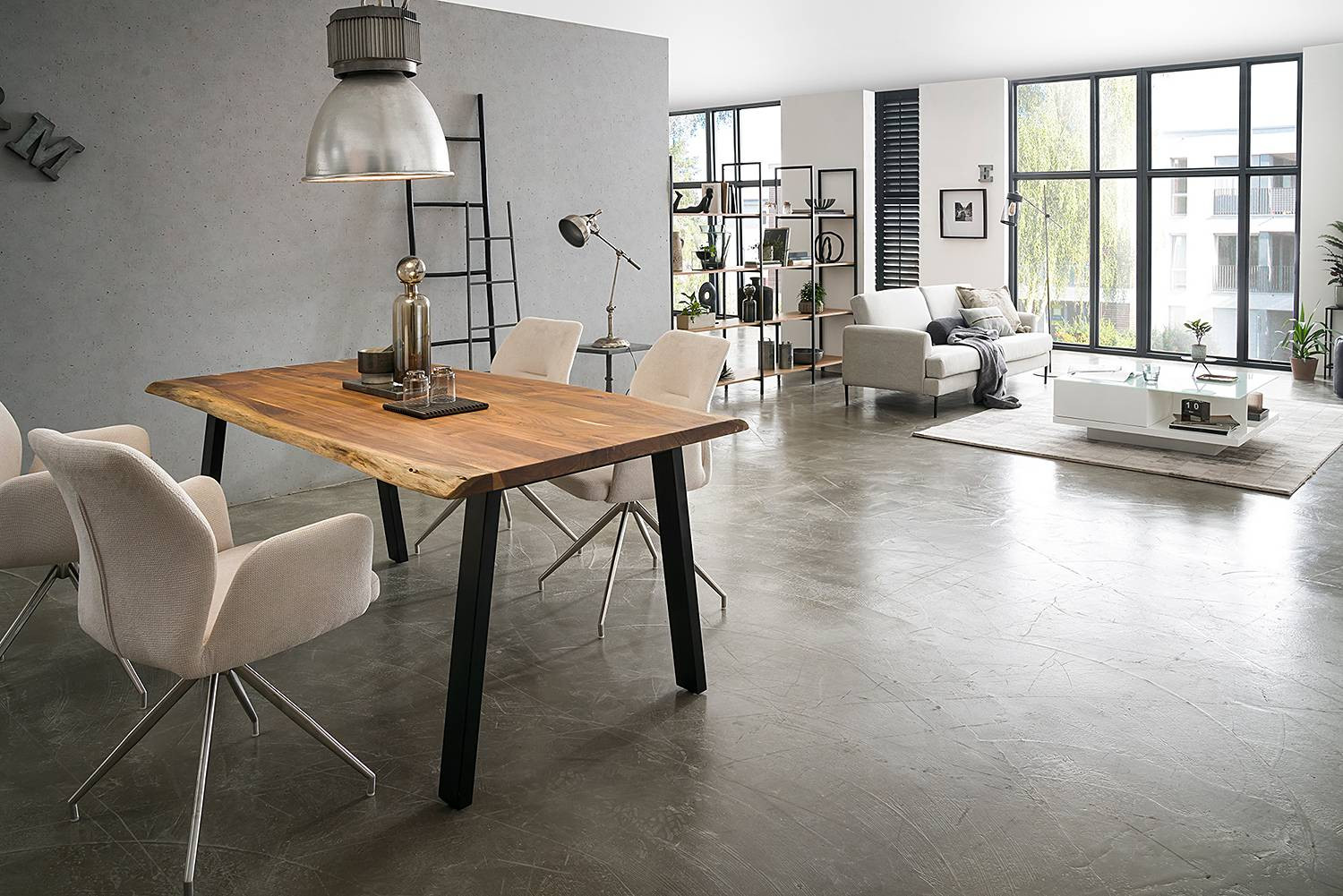 home24 Eettafel Ratopp, 240 cm, Bruin/Beige, Hout en Metaal, Industrieel Design