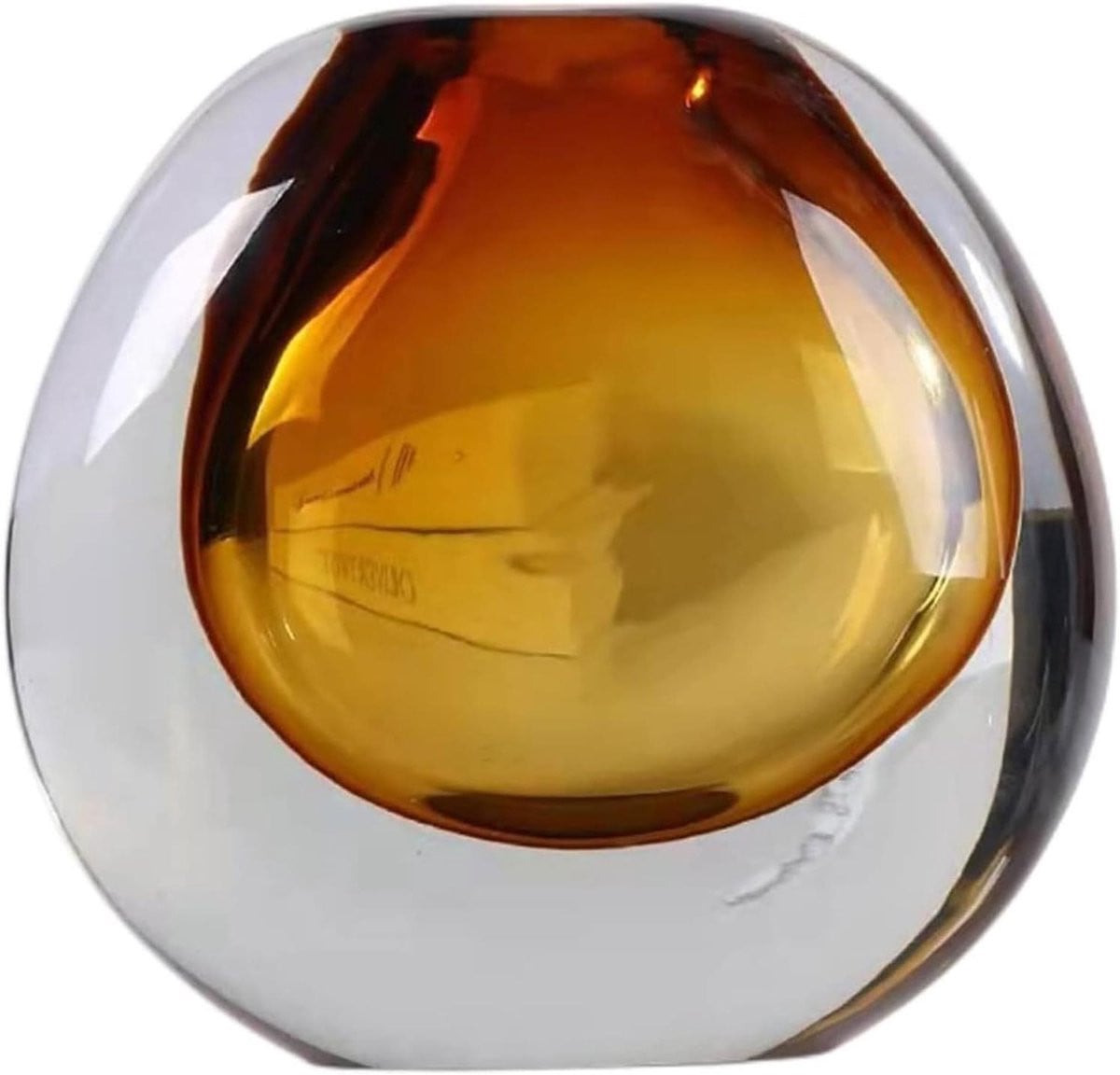Handgemaakte decoratieve glazen vaas in amber - Hoogte: 13,5 cm