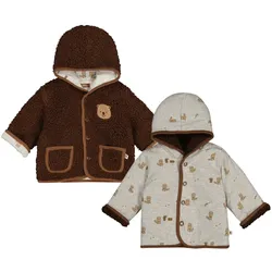 Feetje Plüsch-Wendejacke mit Kapuze Biber, grau | braun, 80