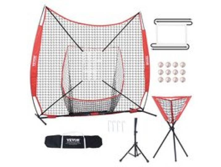 VEVOR 244 x 106 x 211 cm Baseball-Softball-Übungsnetz, Tragbares Baseball-Trainingsnetz zum Schlagen, Fangen, Pitchen, Backstop-Ausrüstung mit Bogenrahmen, Tragetasche, Schlagzone, Bällen, Ballsammler