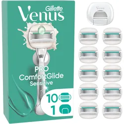 Gillette, Rasierklingen, Venus Pro Comfortglide Sensitive Systemklingen 10er+Reiseschutzkappe Rasierklingen (10x)