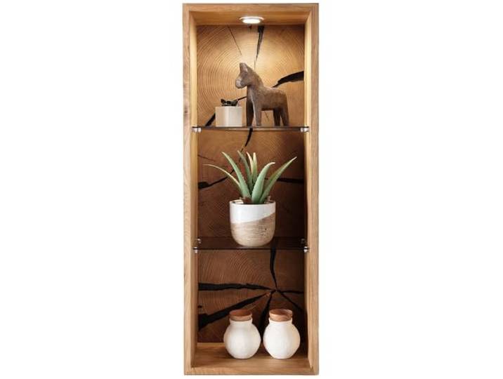Lomadox Wandregal Massivholz Regal Wandablage B/H/T ca. 34/94/20 cm modern Wandboard in Eiche geölt inkl. Beleuchtung
