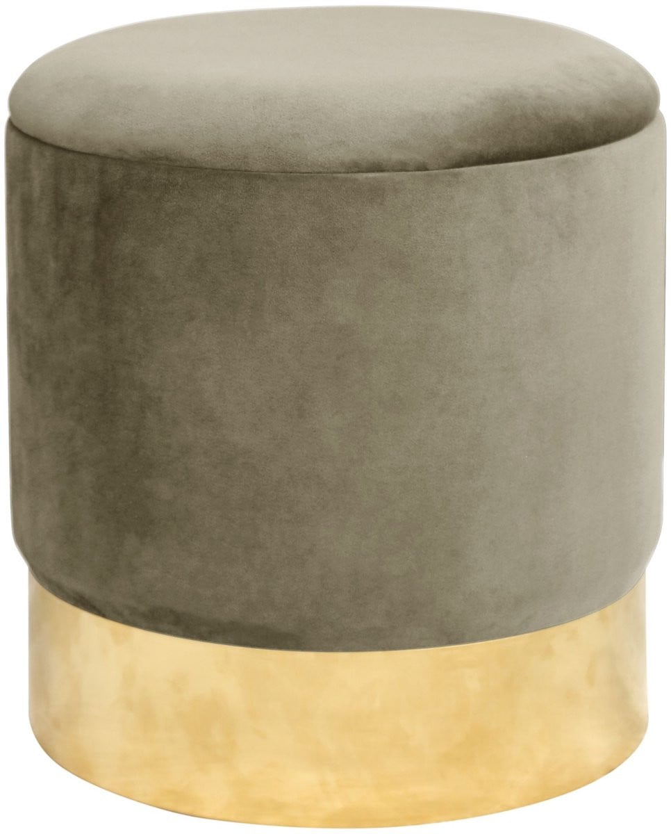 Beige Ronde Fluwelen Poef met Gouden Basis en Opbergruimte
