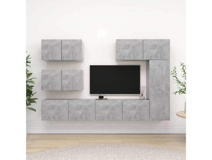 furnicato TV-Schrank Hängendes TV-Schrank-Set Betongrau aus Holzwerkstoff mit 80x30x30 cm (6-St) Wohnwand mit Fächern für DVDs und Zeitschriften für das Wohnzimmer