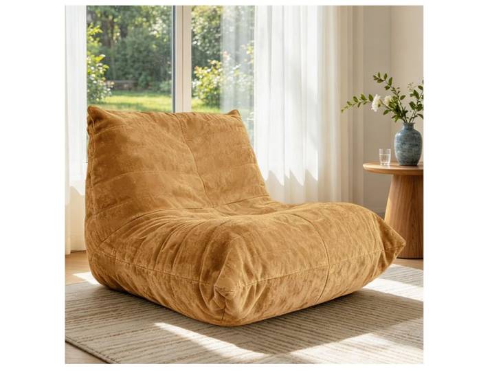 SENVIRO Chaise pouf en chenille jaune 90 x 100 x 80 cm intérieur sans montage