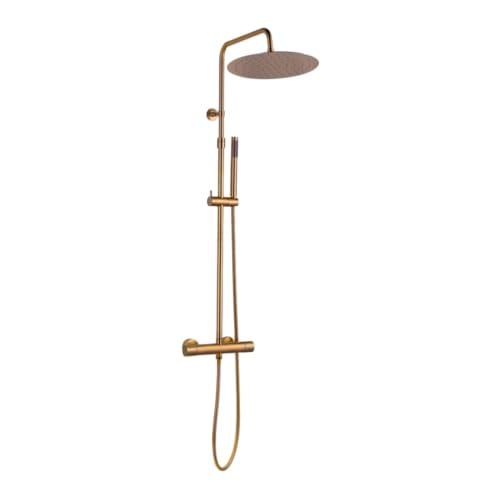 Essebagno Luisa II thermostatische douchezuil met stijve kolom, geborsteld koper/goud, Hoogte: 114 cm