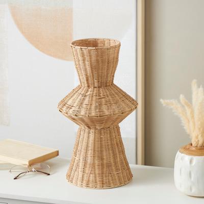 ARCILLA ELEMENTAL Brown Rattan Handmade Woven Tapered Fluted Decorative Vase