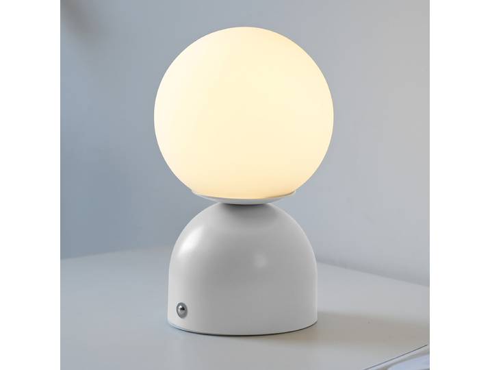 Lampe de table LED Rudi 12 x 20 x 12cm Blanc/Blanc Matériau : Verre, Métal, Matière plastique Surface en métal : Laqué Type de matière