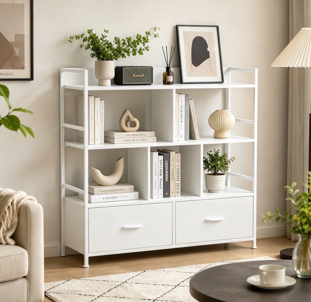 Rio 97 cm H x 100 cm W Steel Book Cabinet Bookcase White 97cm H X 100cm W X 30cm D