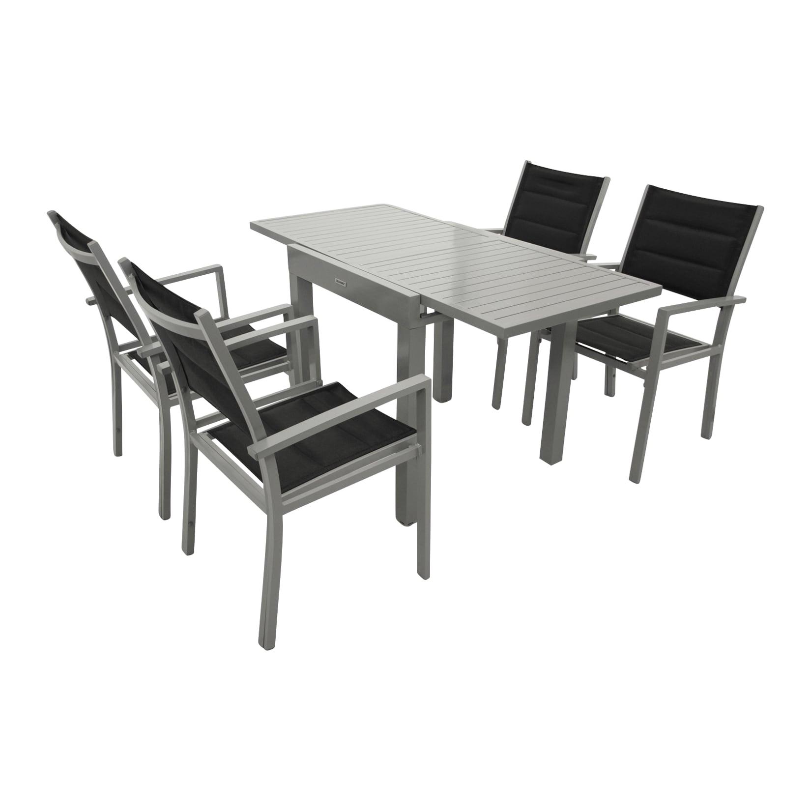 Garnitur TIRANA 5-teilig, Aluminium silbergrau + Kunstgewebe schwarz