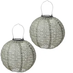 MARELIDA LED Solar Lampions mit Blumenmuster grün 25cm Party Balkon Terrasse 2St