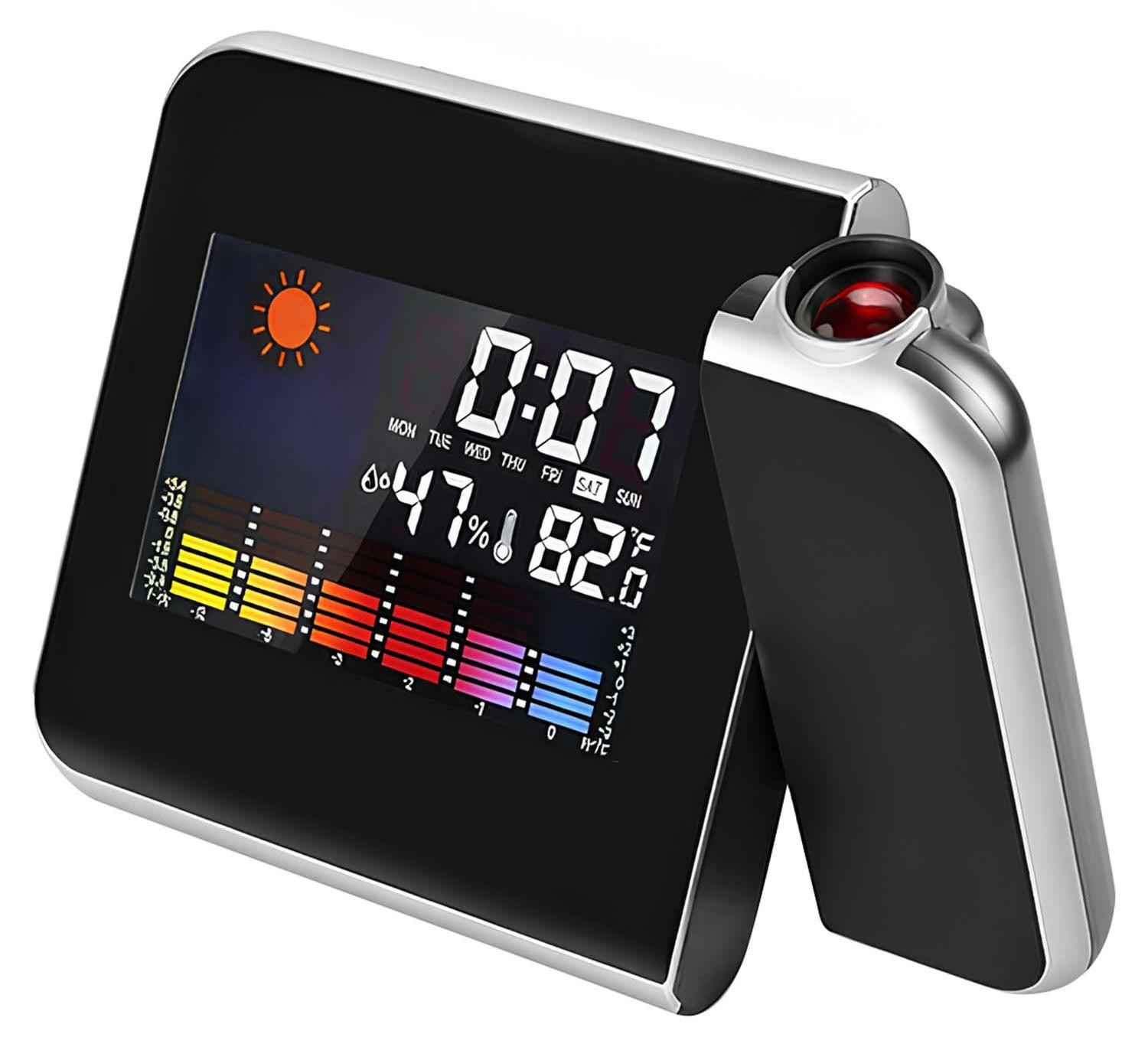 Avizar digitale projectiewekker met temperatuur- en vochtigheidssensor, zwart