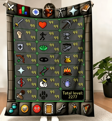 Inspire Curations OSRS Maxed 99 Skills Fleece Gaming Throw Blanket 1 150x200cm