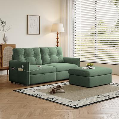 Abrihome "69.7"" Corduroy 2-Seater Sofa with USB Ports, Pull-Out Bed and Ottoman"