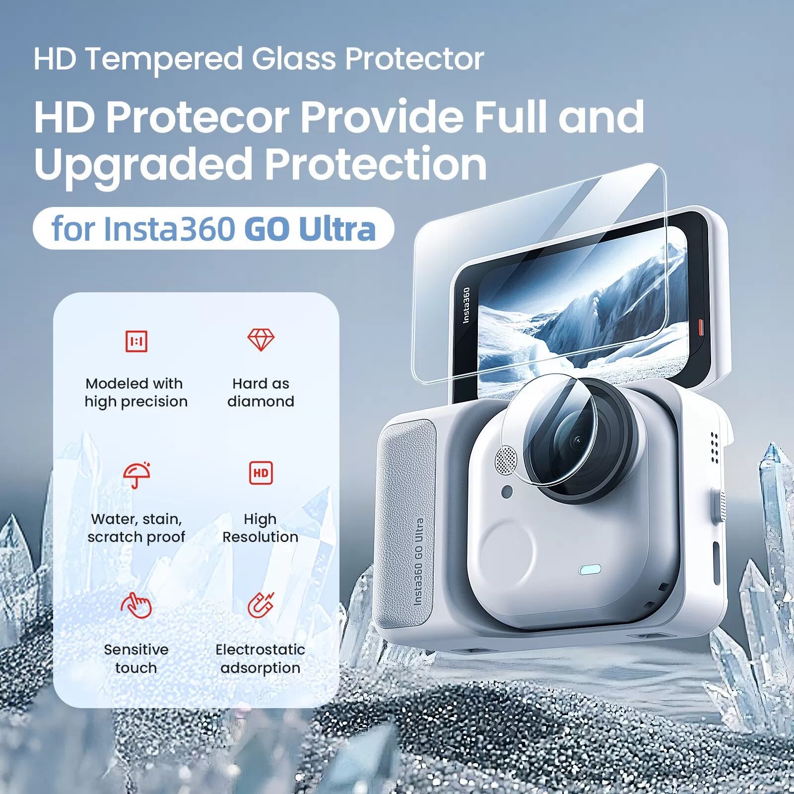 INF Kit de Protection d'Écran en Verre Trempé pour Insta360 GO Ultra (Paquet de 2) - Film Protecteur HD Clair