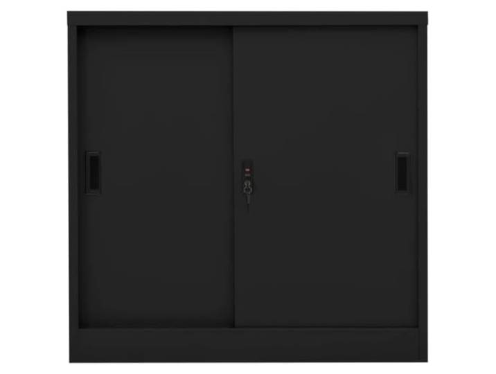 HKLGBVCR Büroschrank mit Schiebetür, Schwarz, 90 x 40 x 90 cm, Stahl Verstellbare Einlegeböden, integriertes Schloss, Dateiaufbewahrung, robuster Stahl, kompaktes schwarzes Design