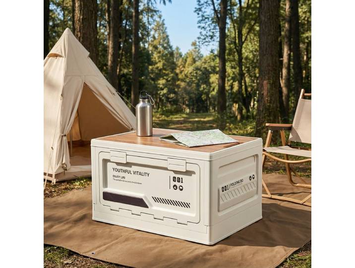Boîte de rangement extérieure pliable pour camping, organisateur de camping, coffre de voiture, boîte de rangement industrielle en bois avec couvercle, rangement domestique