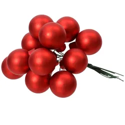 Christmas Decorations 12 Glaskugeln am Draht 2cm Weihnachtskugeln Spiegelbeeren zum Basteln rot