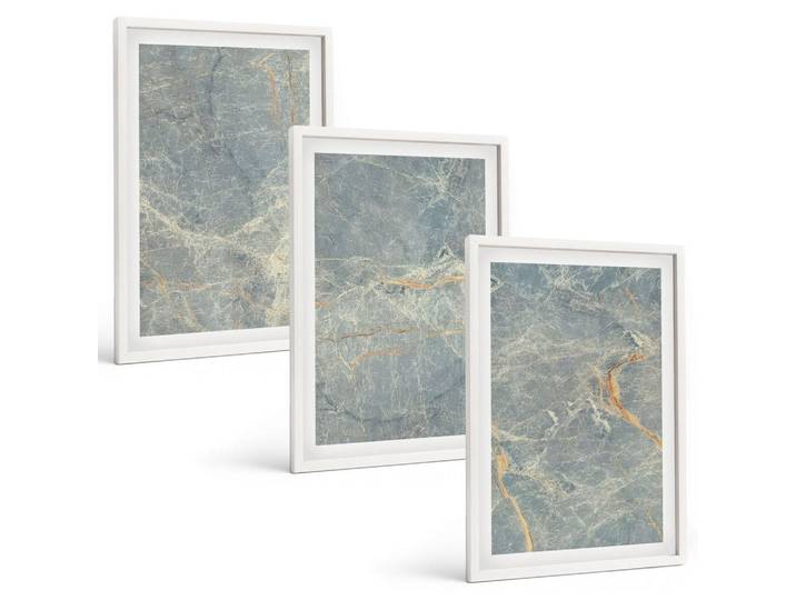 Tulup Bilder SET 3er Set - 40x60 cm Weißer Rahmen - Dekorativer Stein aus grünem Marmor, Kunststoff, Rechteckig, 40x60 cm, Fotografie, Bilder & Rahmen, Bilder