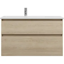 burgbad Lin20 Keramik-Waschtisch Weiß Glänzend inklusive Waschtischunterschrank, 2 Auszüge, linksbündig, 1030x495x622mm, SGHH103F5355C0001, Farbe: Eiche Dekor Cashmere