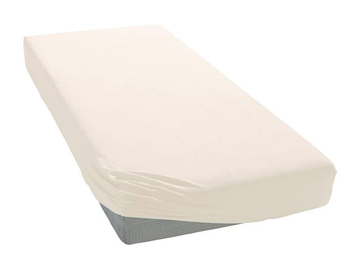 Spannbettlaken BELLANA Jersey Zwirn-Elasthan , beige, B:90cm L:200cm, Jersey-Elasthan, Obermaterial: 97% Baumwolle, 3% Elasthan, Bettlaken, Spannbettlaken, für Topper bis 10 cm Höhe