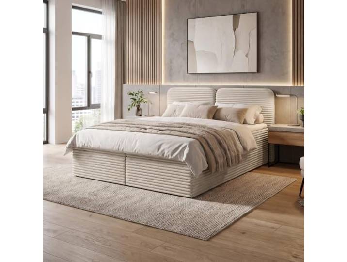BEAUTY SOFA Boxbett LARS mit Matratze H3 und Topper, Boxspringbett mit 2 Bettkästen und Bonellfederkern, Cord TILIA, Beige (Tilia 03), 160x200