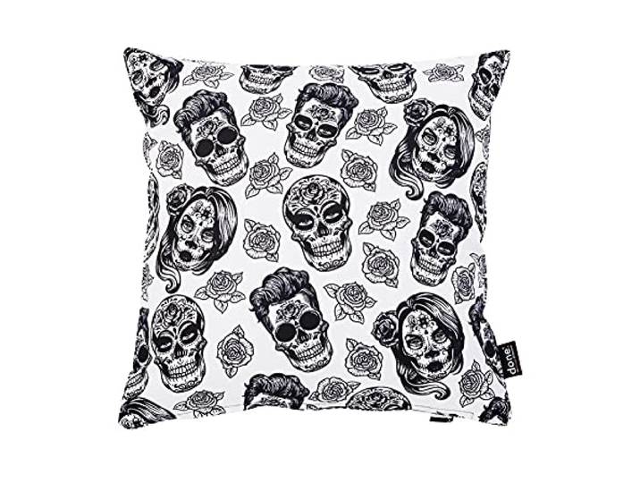DONE Panama Print Kissenhülle Skulls 45x45cm farbenfroh beidseitig Bedruckt robust pflegeleicht Panama Stoff 100% Baumwolle