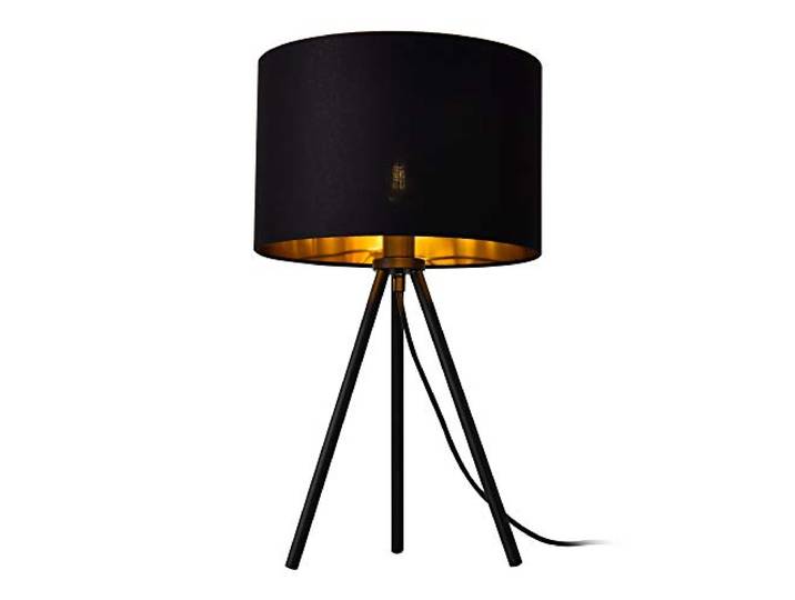 lux.pro Lampe de Bureau Élégante Lampe de Table Stylée Liseuse Trépied E14 Métal Tissu Hauteur 51 cm Noir Doré