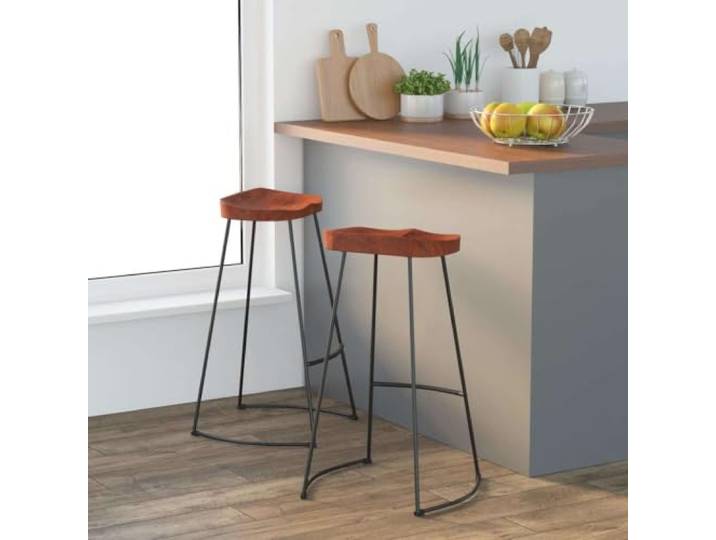 NLQMSU Barhocker Gavin, 2 Stück, 50 x 40 x 78 cm, Massivholz, Mangoholz Massives Mangoholz, Gestell aus pulverbeschichtetem Eisen, Kapazität 110 kg, Retro-Design, einfache Montage mit Anleitung im