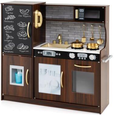Costway Toddler Pretend Play Kitchen for Boys and Girls 3-6 Years Old-Brown