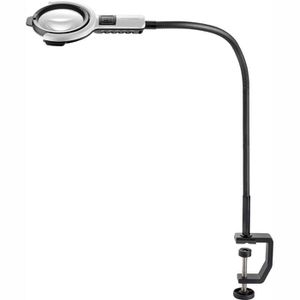 Eschenbach Lupenleuchte flex, 76 mm Glaslinse, LED, 2,5x Vergrößerung (6 Dioptrien), schwarz / weiß, Tischklemme