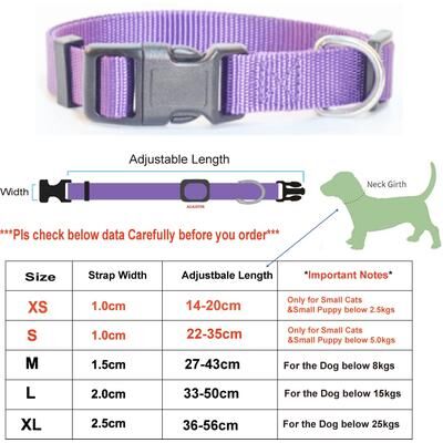 Uplift Picks Adjustable Nylon Pet Collar Durable Neck Band For Puppies Cats And Small Dogs purple m 27 43cm