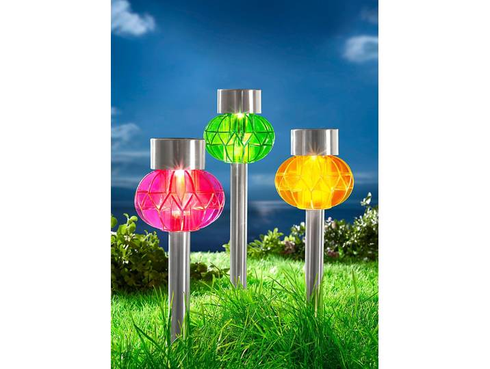Farbenfrohe Solarleuchten aus wetterfestem Kunststoff, 3er-Set, Bunt