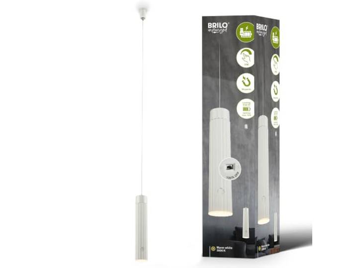 BRILONER - Pendelleuchte Akku, Touch, Dimmbar, Höhenverstellbar, Warmweiß, ohne Stromanschluss, LED Deckenleuchte, Pendelleuchte Esstisch, Wohnzimmerlampe, Hängelampe Esstisch, 4,5x160cm, Altweiß