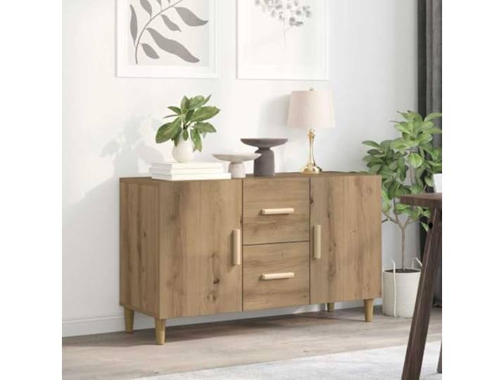HEFZGDB Stilvolles Sideboard für die Inneneinrichtung mit viel Stauraum für die Wohnung, Sideboard Artisan-Eiche 100x36x60 cm Holzwerkstoff mit 2 Türen und 2 Schubladen, Beistellschrank
