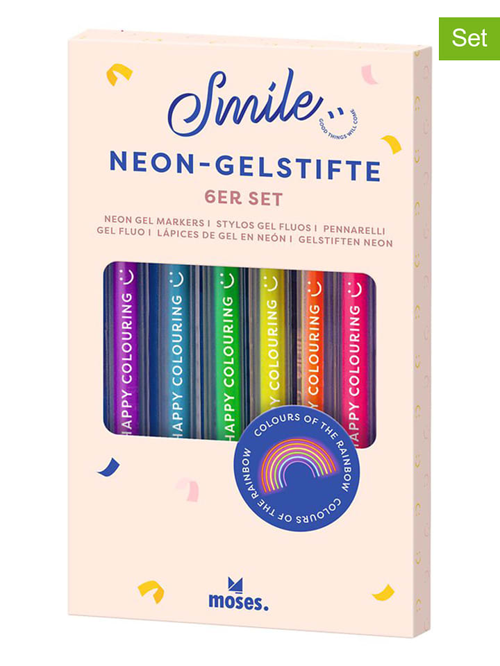 moses. 2er-Set: Neon-Gelstifte "Smile" in Bunt - 2x 6 Stück - onesize